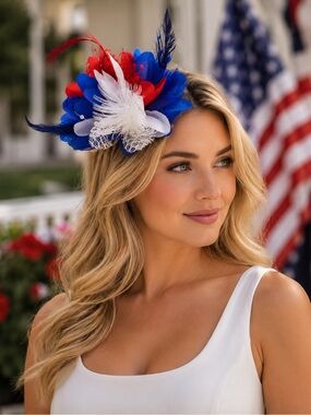 Red, White & Blue Feather Floral Fascinator Headpiece